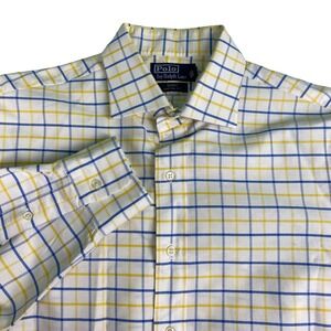 Polo Ralph Lauren Regent Mens Size 17/XL  Plaid White Blue Yellow Dress Shirt